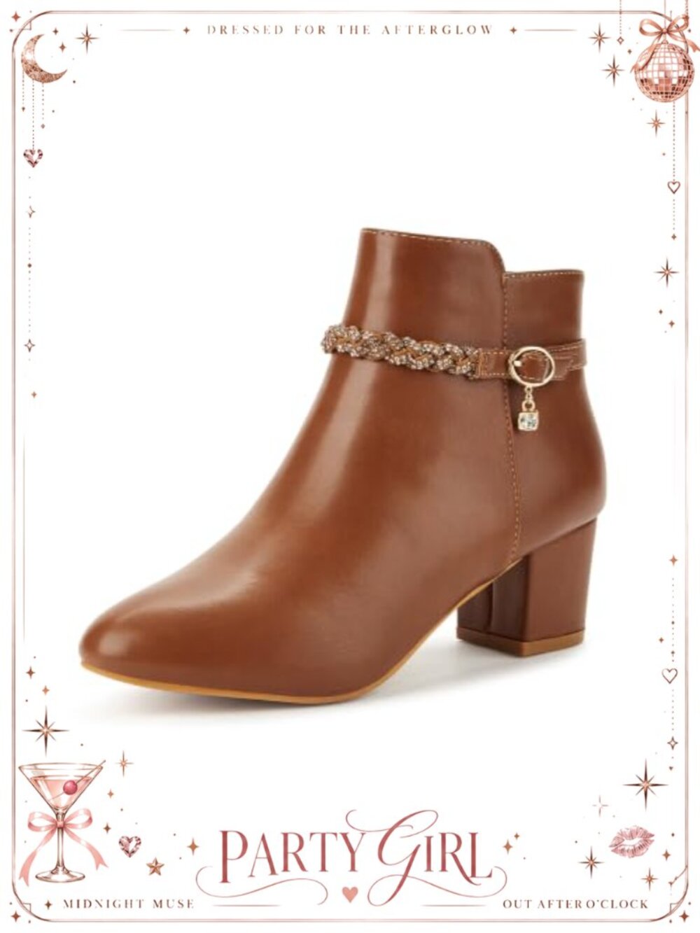 Women's Round Toe Ankle Boots Block Heel Side Zip Booties